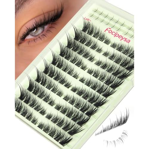 Focipeysa Wispy Lash Clusters Spiky Eyelash Clusters 10-18mm Eyelash Extensions Fox Eye Eyelash Right Left Individual Lashes Cat Eye Lashes Thin Soft Lash Extension Waterproof Lash Cluster