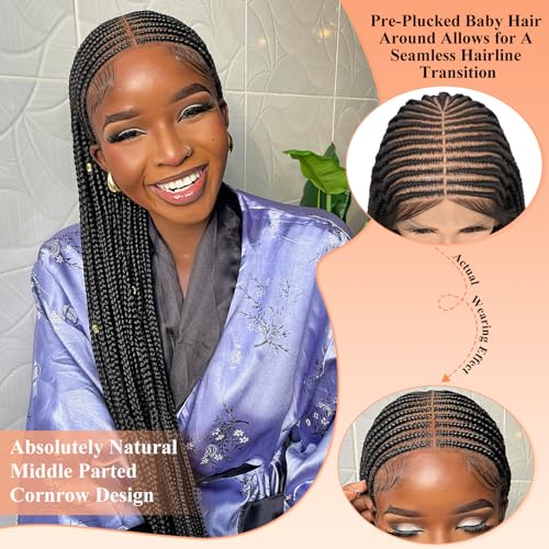 Beauart Brinbea 13x8 HD Lace Front Braided Wigs for Women Cornrow Braided Wigs Box Braid Wig with Baby Hair Black Natural Middle Parted Braids Wig 36"