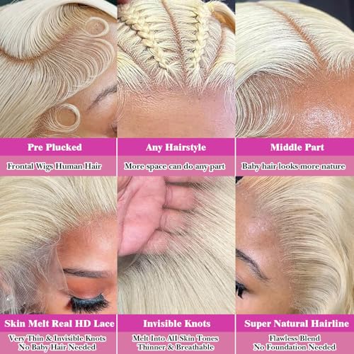 32 Inch 613 13x6 Lace Front Wig Human Hair Blonde Wig Human Hair 200 Density 613 HD Lace Frontal Wig 13x6 Body Wave Blonde Lace Front Wigs for Women Pre Plucked with Baby Hair