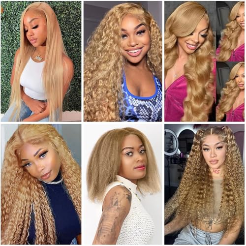 #27 Blonde Bundles Human Hair Yaki Straight Bundles 30 30 30 Inch 3 Bundle Unprocessed Brazilian Virgin Hair Honey Blonde Kinky Straight Human Hair Extensions 50 Gram Per Bundle