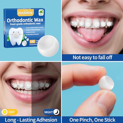 Orthodontic Wax for Braces - 180 Dental Wax Dots, Hygienic Individual Wraps, Brace Wax for Brackets (Mint)