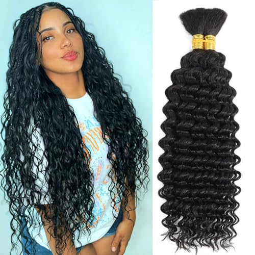 Human Braiding Hair for Boho Braids 20 inch Deep Wave Bulk Human Hair 100% Unprocessed Brazilian Virgin Hair for Bohemian Knotless Curly Braids No Weft 110g Natural Color
