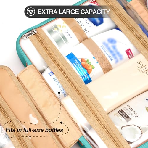 Travel Hanging Toiletry Bag for Women, Cruise Ship Essentials, with Jewelry Organizer, Extra Large Makeup Dopp Kit, Waterproof Cosmetic Bags, Toiletries Kit Set with Trolley Belt, Blue