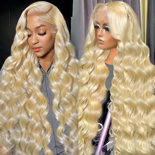 Avolo 613 Lace Front Wig Human Hair 13x6 Transparent Lace Blonde Lace Front Wigs Human Hair Pre Plucked Body Wave 613 HD Lace Frontal Wig 180% Density 613 Wig for Women 24 Inch