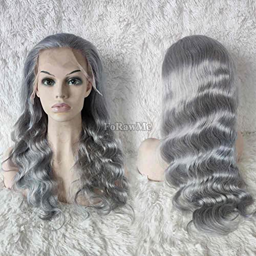 Virgin Brazilian Body Wave Human Hair Front Lace Wigs For Black Women 180% Density Grey Remy Real Hair Pre Plucked Lace Wigs Productions 13X4 Deep Space Lace 18 Inch