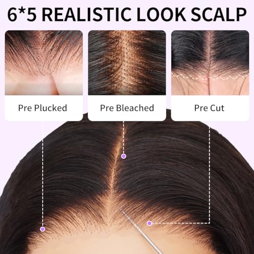 Tinashe Human Hair Wig Glueless Wigs Human Hair Pre Plucked Pre Cut Bob Wear And Go Loose Body Wave Layered Cut 6x5 HD Lace Front Wigs for Black Women Side Part Curtain Bangs Natural Black Wigs 18inch