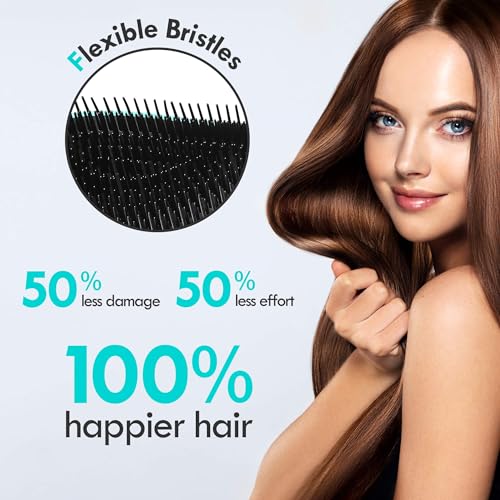 2 Pack Detangling Hair Brush - Detangler Hairbrush with Ultra Soft Bristles for Effortless Tangle Removal - For Dry Wet Damaged Curly Hair for Men Women Girls Boys Kids - Black & Green