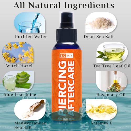 Piercing Aftercare Spray - Saline Cleaning Solution for Nose Belly Ear Piercing - Piercing Bump Keloid Removal - Natural Sea Salt Cleaner - Made in USA
