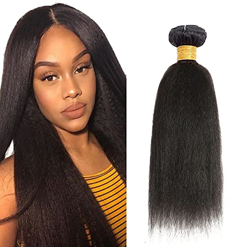 Yaki Straight Bundles Human Hair 22 Inch Kinky Straight Bundles #1B Natural Black Unprocessed Brazilian Virgin Weave Hair 1 Bundle 50 Gram Per Bundle