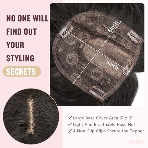 Hairro 18 Inch Long Hair Toppers Wavy with Side Bangs for Women, Clips In Synthetic Hairpieces Capless, for Adding Volume/Birthday/Party/Halloween/Cosplay Dress Up, Natural Black