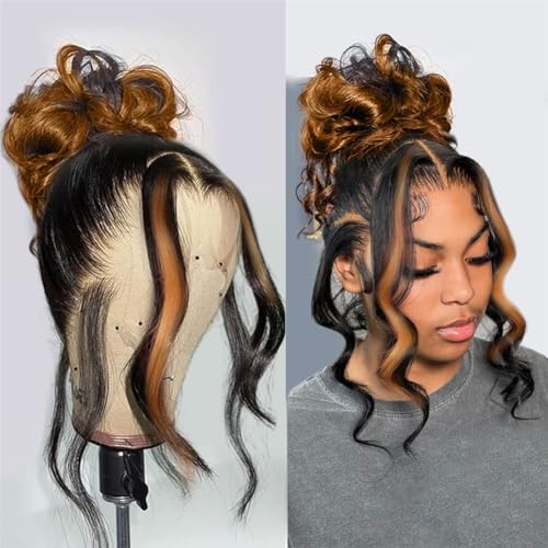 NICY 360 Transparent Lace Body Wave Wig Remy Human Hair Updo Pre Plucked Glueless Frontal Wigs Hair Extrenstion with Baby Hair (30 highlight wave, 20inch)