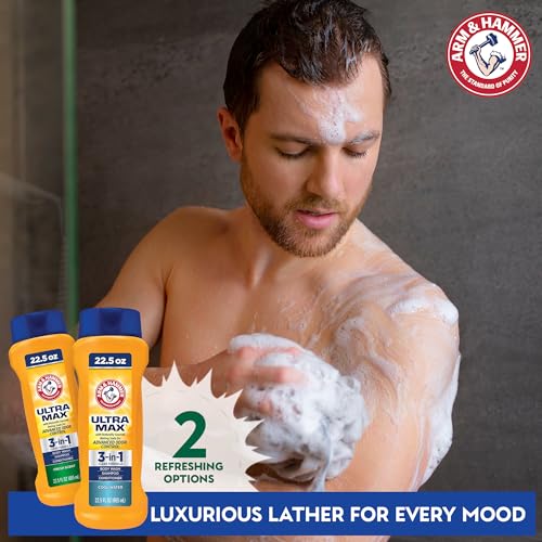 Arm & Hammer Essentials Mens Body Wash - Ultra Max 3-in-1 Cool Water 22.5oz - Mens Shampoo Conditioner Body Wash