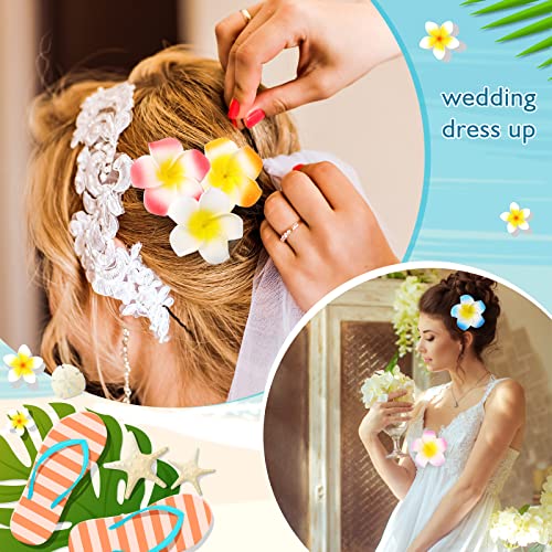 Geosar 100 Pcs Plumeria Hair Clip Hawaiian Foam Flower Hair Clips for Women Luau Beach Hawaii Tropical Bridal Wedding Party Decorations Accessories Vacation Supplies(2.4 Inch)