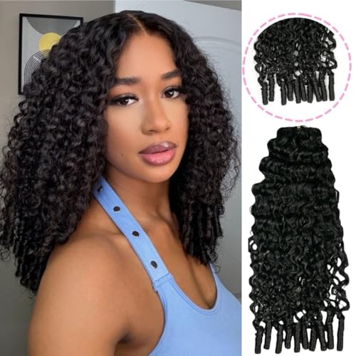 100% Human Hair Knotless Pre-Separated Crochet Hair Extensions with Spiral End Feather Hair Water Curly Feather Line Hair Extensions Natural Color 18Inch 120g