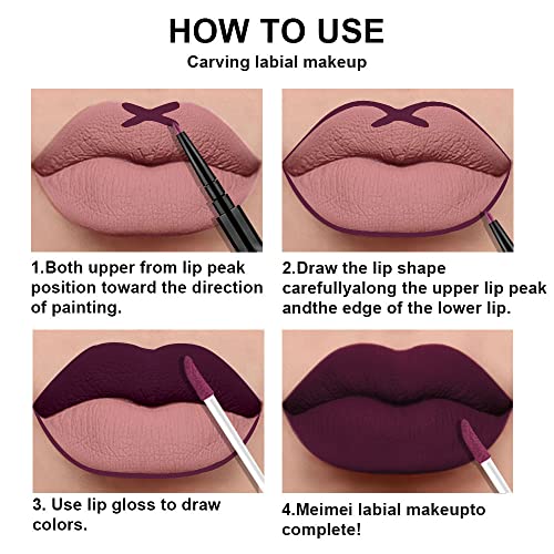 3Pcs 2 in 1 Dark Deep Red Purple Plum Black Cherry Lip Liner and Liquid Lipstick Stain Makeup Set for women, Long Lasting Smudge Proof Lip Tint Matte Finish Lip Gloss for All-Day Color Hold, Set11