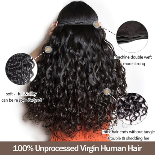 Water Wave Bundles with Closure Brazilian Virgin Human Hair with Closure 10A Wet and Wavy Quick Weave Human Hair Bundles and Free Part Lace Closure Natural Color (22 24 26+20)