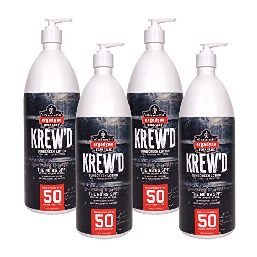 Ergodyne KREW'D 6355 Sunscreen Lotion, Broad Spectrum SPF 50, Water Resistant, 32 oz, 4-Pack, White