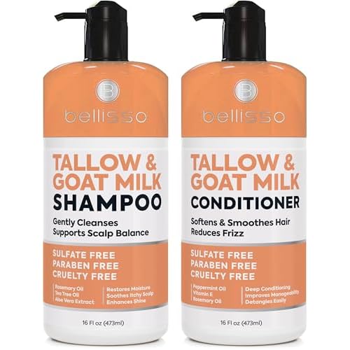 Beef Tallow Shampoo and Conditioner Set with Goat Milk - Sulfate Free Moisture for Women and Men - For Dry, Itchy Scalp - Hydrating, Thickening, Volume Care for Thinning Hair - 16.9 Fl Oz (Pack of 2)