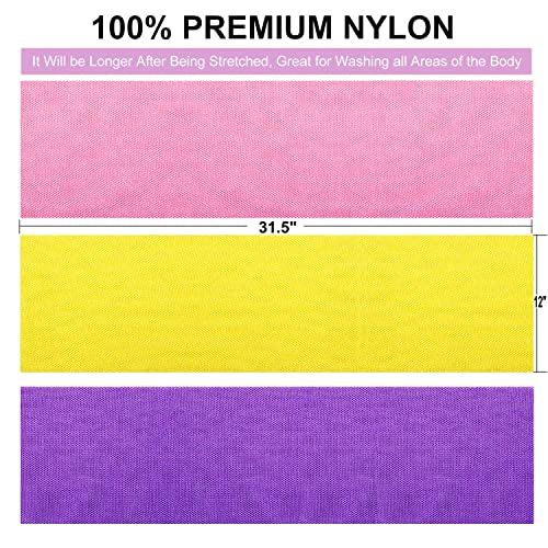 3 Pieces African Net Bath Sponge African Exfoliating African Scrubbing Long Net Rag African Wash Net Shower Body Scrubber, Yellow Pink Purple