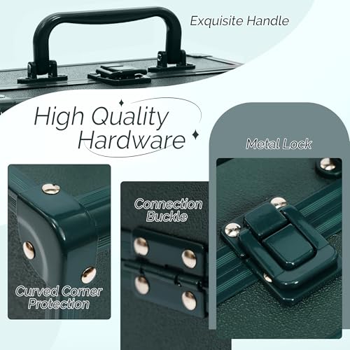 Makeup Train Case 2 Trays Makeup Box Organizer Portable Travel Makeup Case Lockable Makeup Storage Organizer Cosmetic Box for Jewelry Nail Tech Brushes Accessories Tool,Green Pro