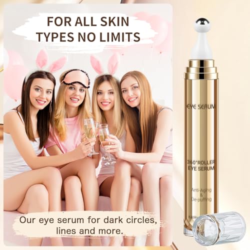 5% Caffeine Eye Serum, 20ML Hyaluronic Acid Under Eye Cream for Dark Circles and Puffiness Anti Aging with 360¡Æ Massage Ball Reduce Bags, Wrinkles and Fine Lines