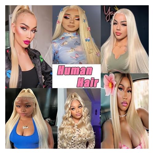 613 13x6 Lace Front Wig Human Hair 200 Density Blonde Wig Human Hair 613 HD Lace Frontal Wigs Human Hair Pre Plucked 613 HD Lace Frontal Wig Straight Glueless(32 Inch)