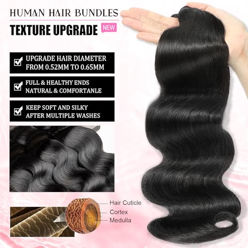 DMKEEP Body Wave Bundles Human Hair 40 Inch Single Bundle 100% Unprocessed 12A Brazilian Raw Virgin Hair Quick Weave Human Hair Extensions Natural Color