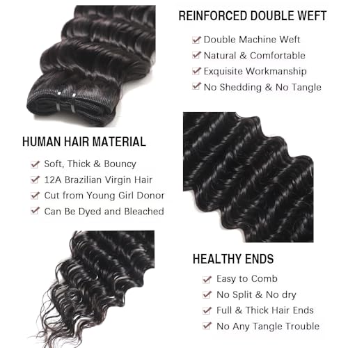 Bundles Human Hair 12A Brazilian Virgin Human Hair Wet and Wavy Bundles 22 24 26 28 Inch 100% Unprocessed Deep Curly Weave Human Hair Extensions Natural Black