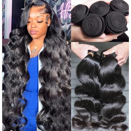 Human Hair Bundles Body Wave Brazilian Virgin 12A Grade 22 24 26 28 100% Unprocessed Human Hair Extensions Body Weave 4 Bundles Deals Double Weft Human Hair Natural Color for Black Women