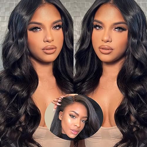 5x5 HD Lace Closure Wigs Human Hair Body Wave Lace Front Wigs for Black Women 100% Virgin Human Hair Pre Plucked with Baby Hair 180% Density Glueless Wigs Natural Black Color 24Inch