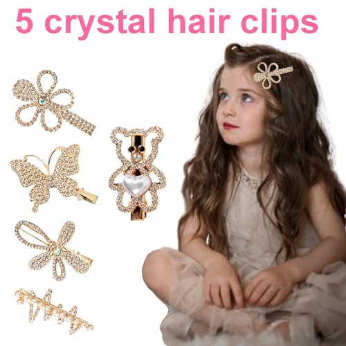 Hair Accessories Kits for Girls, Hair Set for Girls Including Gift Box/Hair Clips/Hair Barrettes/Hair Ties/Hair Bows, Little Girls Teen Girl Birthday Gifts Age 4-15 (Crystal with Case)