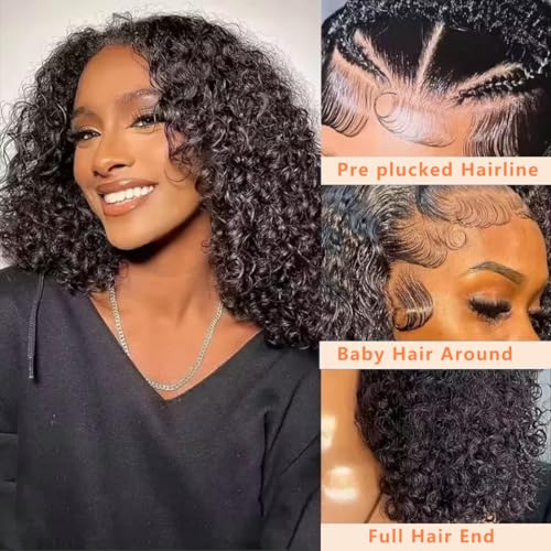 13x6 Lace Front Wigs Human Hair With Baby Hair 250% Density Kinky Curly Wig Human Hair Lace Front Curly Wig Pre-Plucked Brazilian Curly Virgin Hair for Black Women 18inch