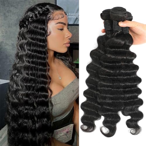 Loose Deep Wave Bundle 3 Bundles Human Hair 26 28 30 Inch 100% Human Hair Bundles 12A Grade Double Weft For Black Women Natural Color