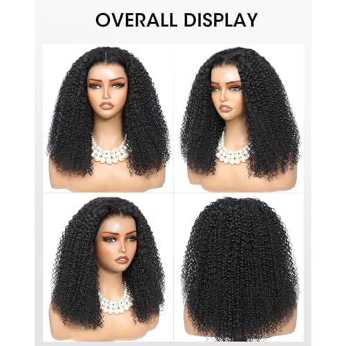 Kinkycurly Wig Human Hair 200 Density HD Lace 9x6 Afro Kinky Curly Ready to Wear Glueless Wigs Human Hair Pre Plucked Pre Cut Deep Parting Closure Wigs Glueless Wig for Black Women 18 Inch