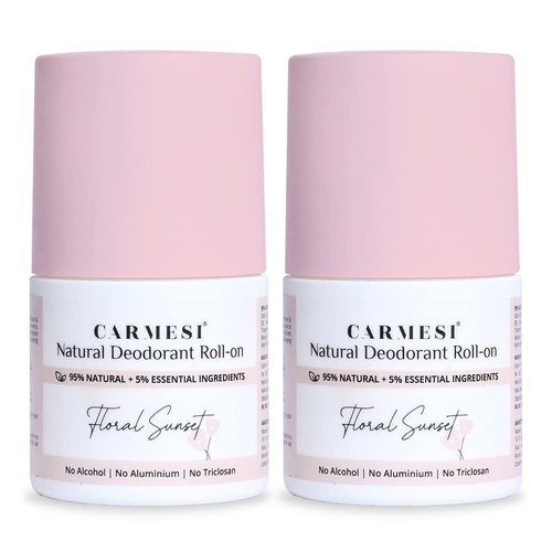 Carmesi Natural Deodorant Roll On - Floral Sunset | 95% Natural | Reduces Dark Underarms & Body Odor | No Aluminium & Alcohol-Free for Women | 1.69 Fl Oz (Pack of 2)