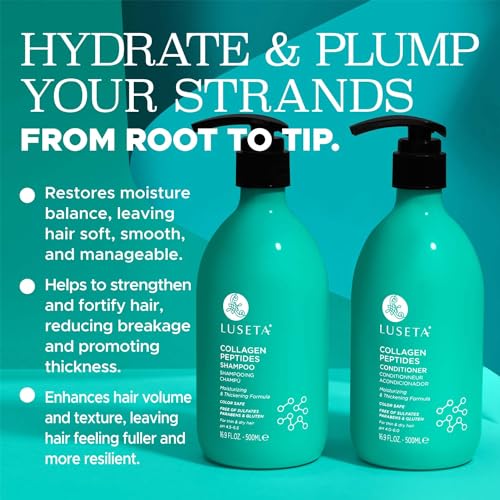 Luseta Thickening Shampoo and Conditioner Set with Collagen Peptides Strengthen and Moisturize for Thin & Dry Hair, Promote Thickness and Reduce Breakage for Fuller-Looking Hair 16.9oz¡¿2