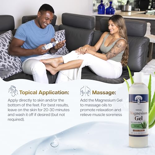 Health and Wisdom Pure Magnesium Gel with Seaweed Extract and Aloe Vera - Topical Muscle & Joint Relief- Natural and Pure Skin & Scalp Moisturizing - Enhanced Absorption - 128 Fl oz