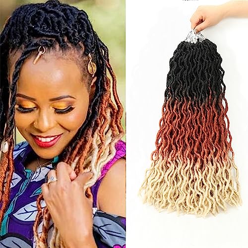 Eliza 18 Inch Wavy Gypsy Locs Ombre White Soft Locs Crochet Hair 8 Packs Goddess Faux Locs Crochet hair for Black Women African Roots Synthetic Braiding Hair Extensions(18",8 Packs, OM3T30613)