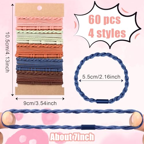 60 Pcs Boho Hair Ties, 4 Styles Elastic Hair Tie Bracelets for Women Hair Tie Bracelets Ponytail Holders for Girls with Thick and Thin Hair