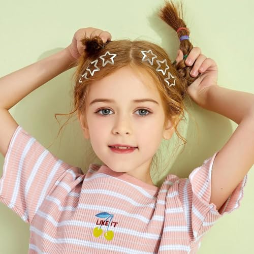 20 PCS 1.22 inches Star Hair Clips Snap Star Hair Barrettes Cute Lovely Accessories, Non Slip Clips for Girls Women 2000s Y2K Silver Metal Hair Clips