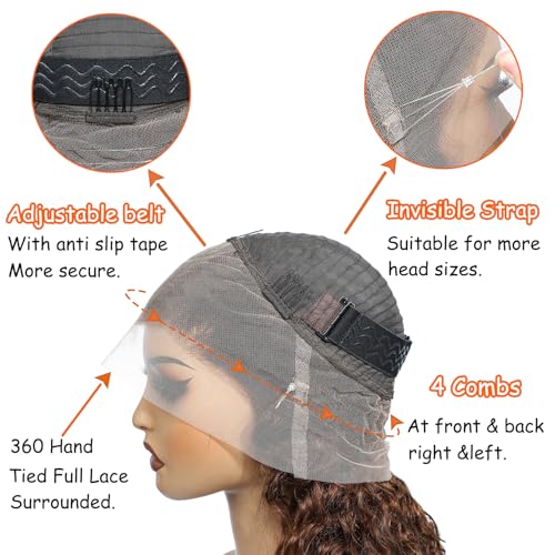 360 Chocolate Brown Lace Front Wigs Human Hair Deep Wave Full Lace Human Hair Wigs 360 Drawstring Wig Upgraded Hidden Strap 360 HD Full Lace Wigs For Black Women£¨20 Inch£©