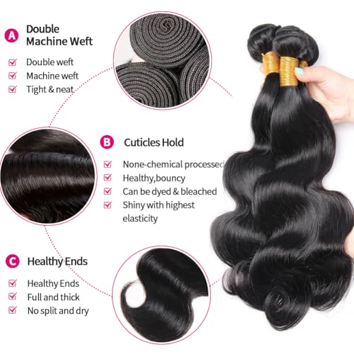 MDL 12A Grade Human Hair Bundles Body Wave Bundles Human Hair 26 28 30 Inch Unprocessed Brazilian Virgin Hair Body Wave 3 Bundles Human Hair Extensions for Black Women Natural Color(26 28 30 Inch)