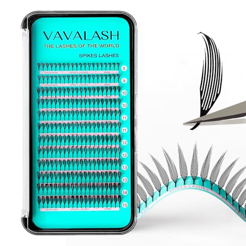 VAVALASH Premade Anime Chunk Lash Extensions,Comic Spire Lashes 0.07 C/D Curl, Matte Black Manga Lash Look Eyelash Extensions,Professional Salon Use Premade Spire Lashes(0.07-D-8-15mm)