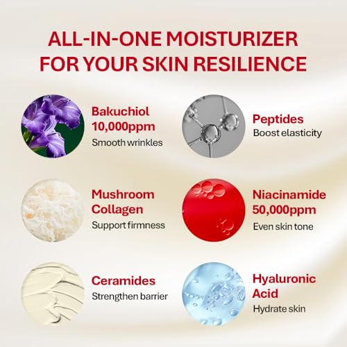 Rothea Resilience Cream, Anti-Aging with Bakuchiol 10,000ppm (Natural Retinol Alternative), Face Moisturizer, Neck Cream with Collagen, Ceramides, Peptides, Niacinamide, Korean Skin Care, 1.7 oz