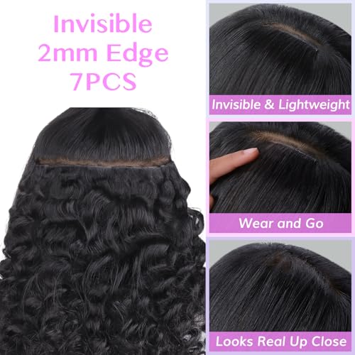 IDN BEAUTY Genius Weft Deep Wave Clip In Hair Extensions Human Hair For Black Girl Women, Virgin Hair Longer Lifespan, Invisible Seamless PU Weft Clip Ins, 18 Inch 110g 7Pcs Natural Black