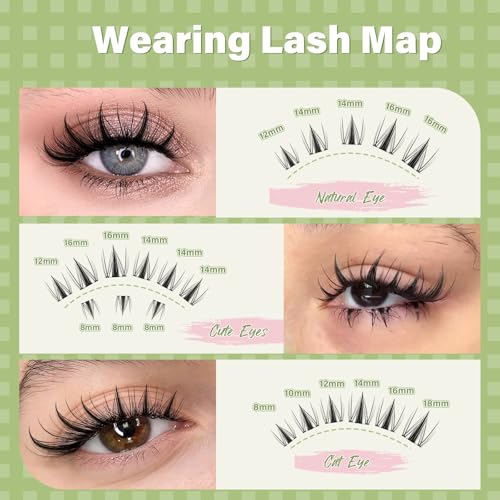 KEYYOU Fairy Lash Clusters Kit, Manga Eyelash Extension Kit at Home, 144pcs D Curl Wispy Natural Invisible Band Lash with Waterproof Lash Extensions Kit (Fairy-D-8-18MIX)