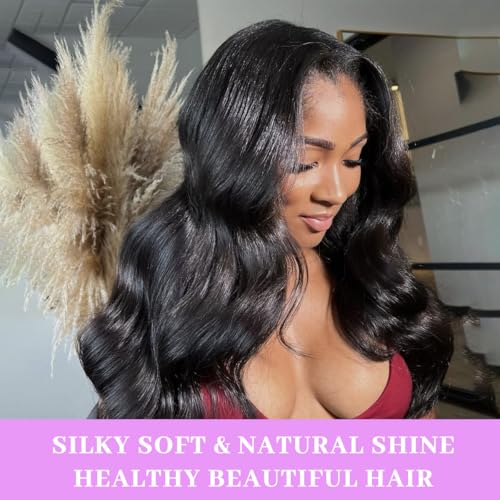 20 22 24 Inch Real Human Hair Bundles Body Wave 3 Bundles Unprocessed Natural Black Remy Body Wave Brazilian Virgin Cambodian Hair Wavy, 1b, No Tangle No Shedding, True to Length