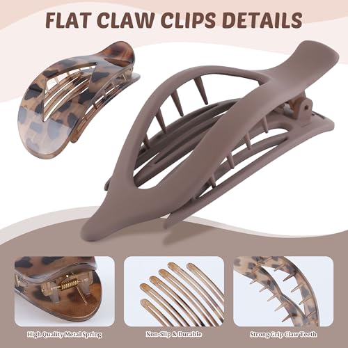 Lourny Flat Hair Clips for Women, 6PCS Flat Claw Clips for Thin Hair Lightweight Non-Slip Claw Clips for Women