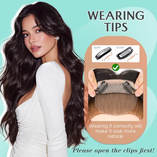 Benehair Hair Toppers for Women Real Human Hair 9 * 12CM Silk Base Hair Pieces No Bangs 150% Density for Thinning 100% Remy Hairpieces for Women Natural Black 12 Inch