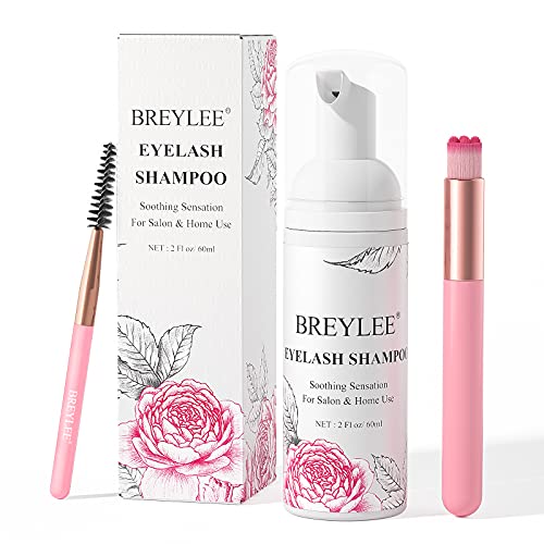 BREYLEE Eyelash Cleanser, Shampoo Foam & Brushes Eyelid Cleanser for Makeup Remover Paraben & Sulfate Free for Salon and Home Use(60ml, 2 fl oz)